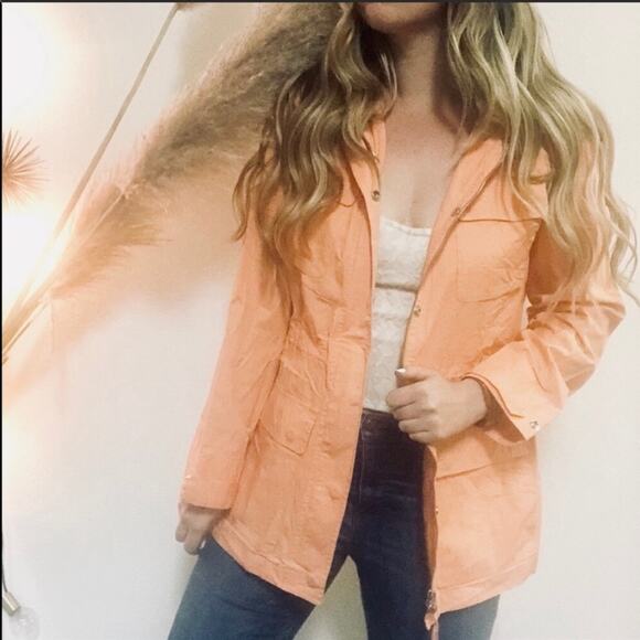 RALPH LAUREN Orange Sherbet Cinch Waist Hooded Anorak Jacket Coat S Lightweight - Picture 3 of 7